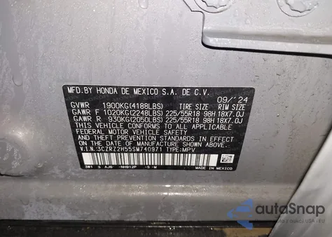2025 Honda Hr-V Awd Sport from USA, damaged, VIN 3CZRZ2H55SM740971